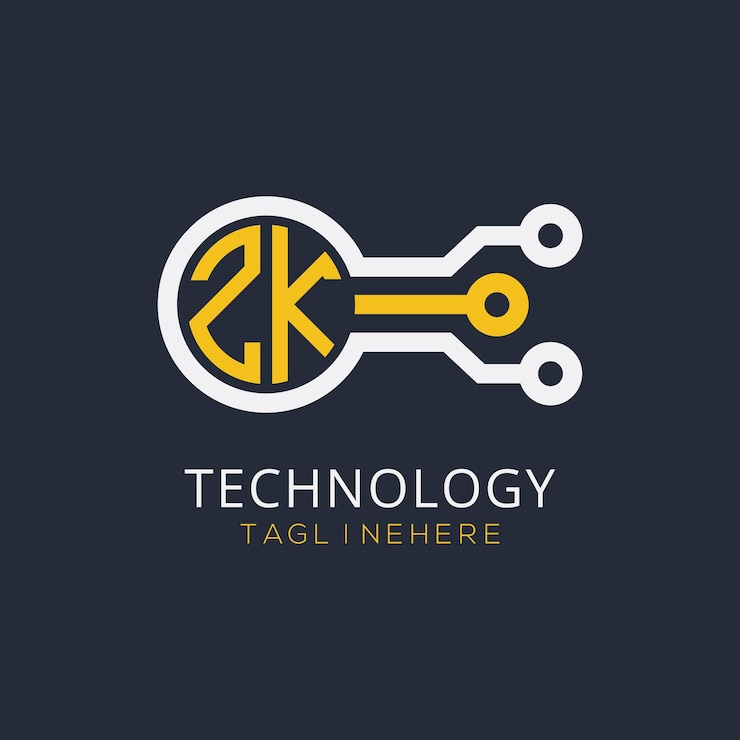 Vector monograma inicial zk para el logotipo tecnológico con diseño de estilo circular