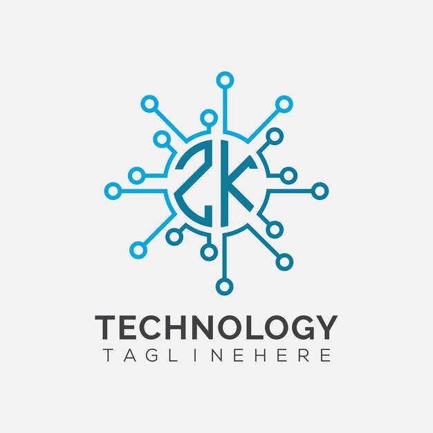 Monograma inicial ZK para el logotipo tecnológico con diseño de estilo circular