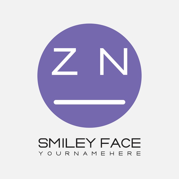 Monograma inicial ZN para el logotipo de la cara sonriente con diseño de estilo circular