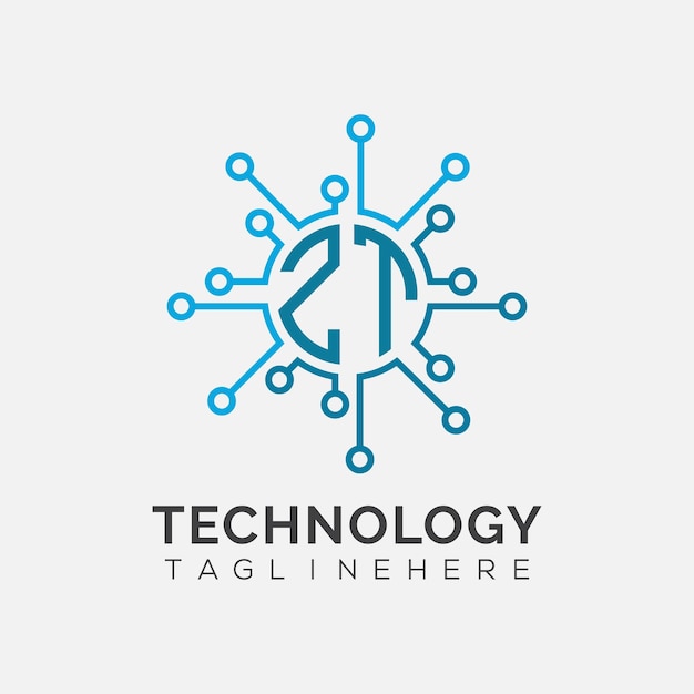 Monograma inicial de ZT para el logotipo tecnológico con diseño de estilo circular