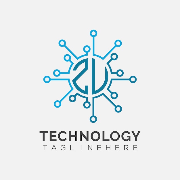 Monograma inicial de ZU para el logotipo tecnológico con diseño de estilo circular