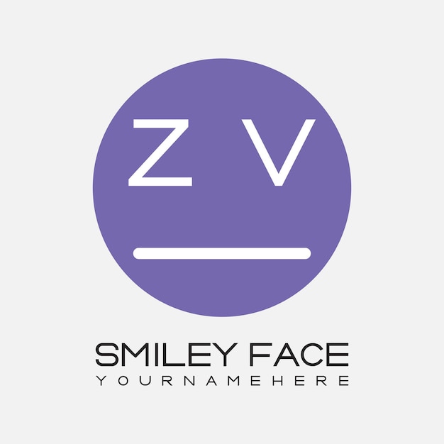Monograma inicial ZV para el logotipo de la cara sonriente con diseño de estilo circular