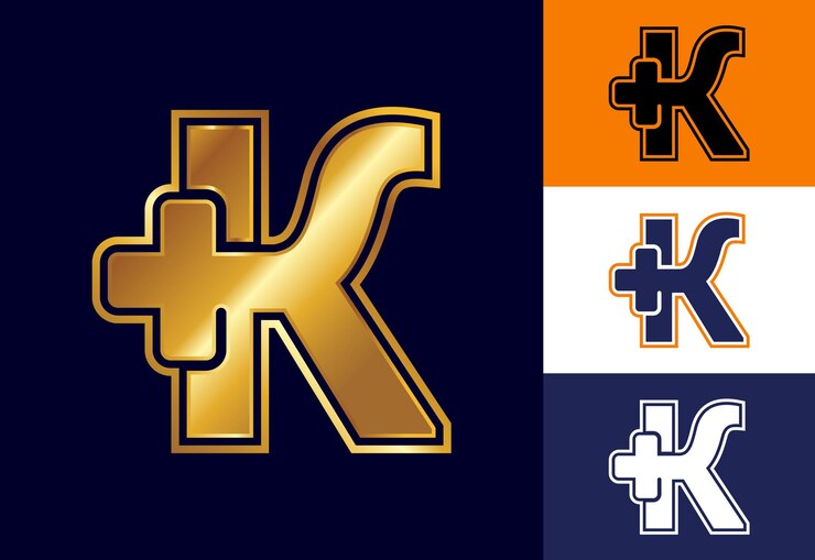Vector monograma k inicial con un logotipo de signo más para negocios médicos o de salud e identidad de empresa