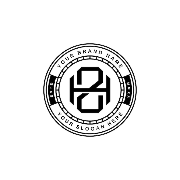 Monograma letra HZ o ZH con diseño de insignia de estilo interbloqueado para ropa de marca ropa de calle