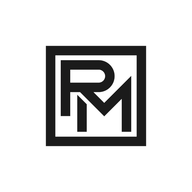 Monograma de la letra del logotipo de RM Iniciales en blanco y negro