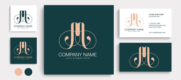Monograma de letra M Lujo elegante Logotipo M Estilo caligráfico Diseño vectorial Lujoso monograma creativo lineal