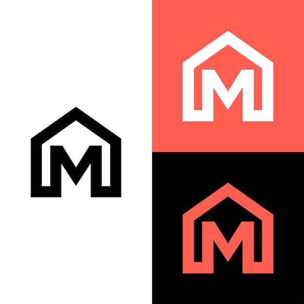 Monograma letra m con vector de diseño de logotipo de bienes raíces