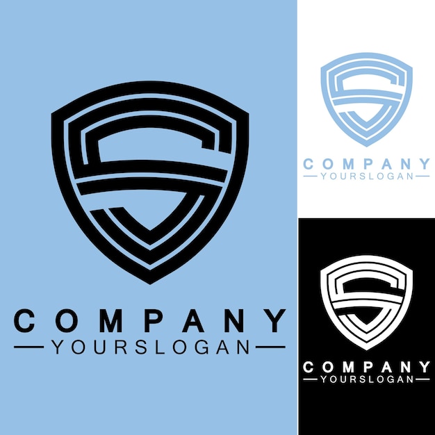 Monograma de letra S y combinación de signo de escudo Concepto de diseño de logotipo de arte lineal
