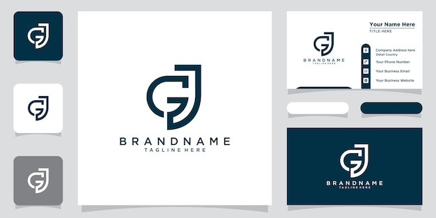 Monograma de letras iniciales gj con diseño de tarjeta de visita Vector Premium