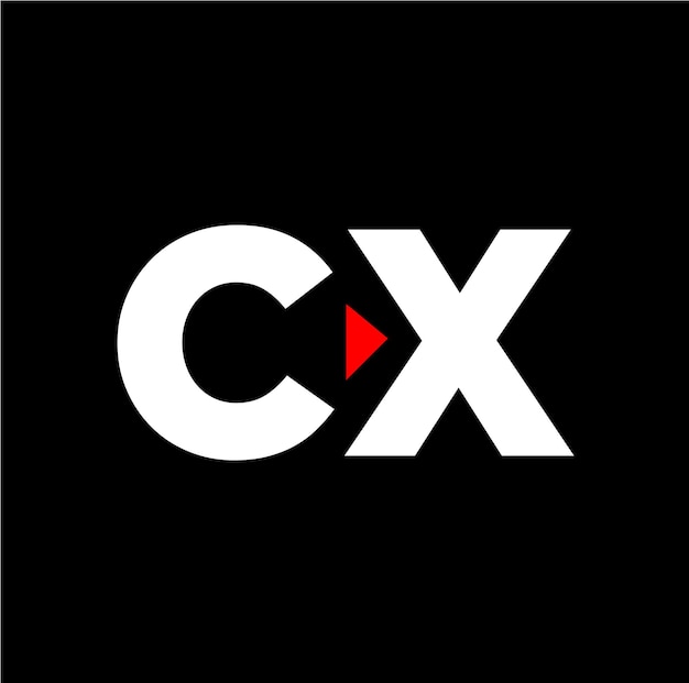 Monograma de letras iniciales del nombre de la empresa CX con icono de reproducción