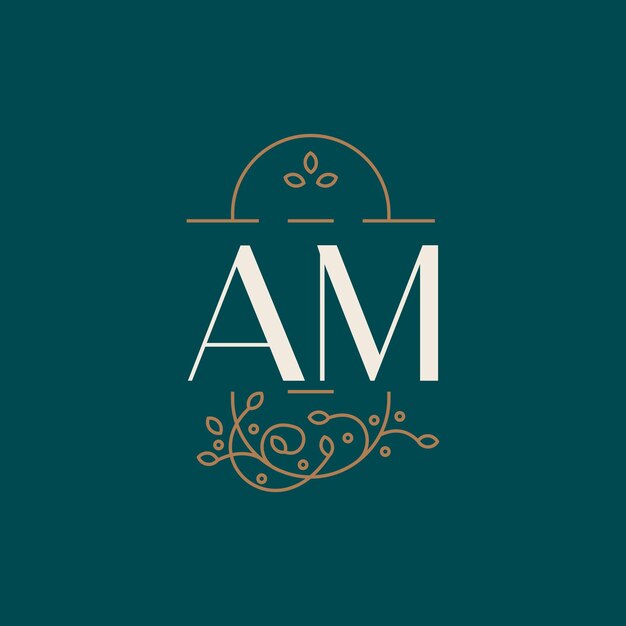 Monograma del logotipo AM con marco de círculo dorado iniciales de lujo de diseño minimalista tipo de letra moderno