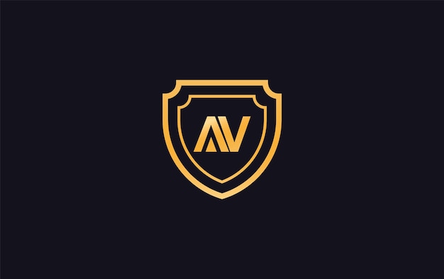 Monograma del logotipo del escudo dorado AV