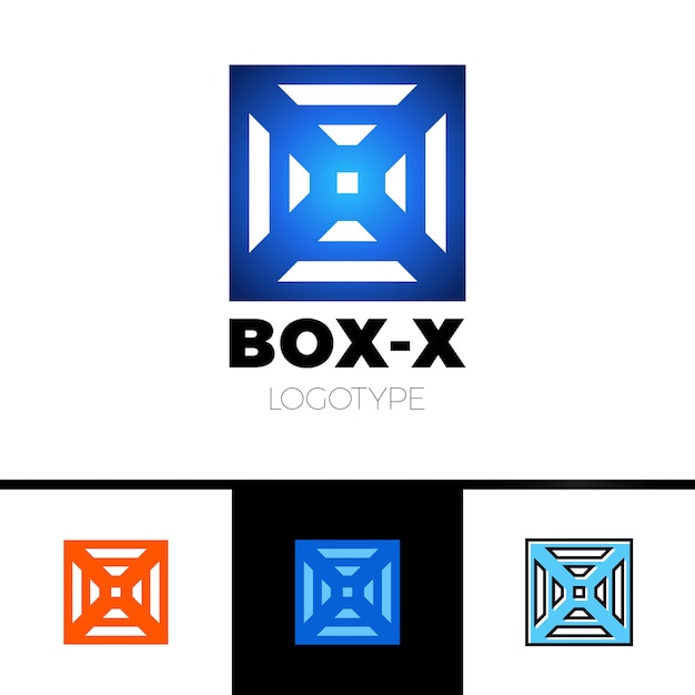 Monograma de logotipo de letra lineal X en caja o cubo.