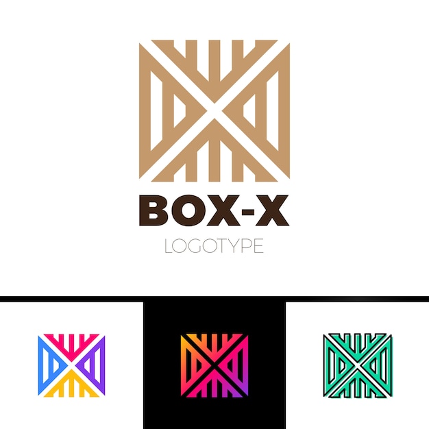 Monograma de logotipo de letra lineal x en línea cuadro o cubo