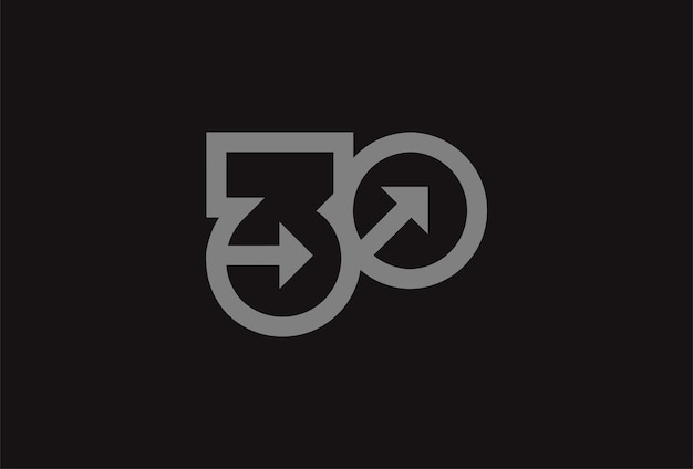 Monograma del logotipo número 30 número 30 con combinación de flecha utilizable para logotipos de negocios y aniversarios