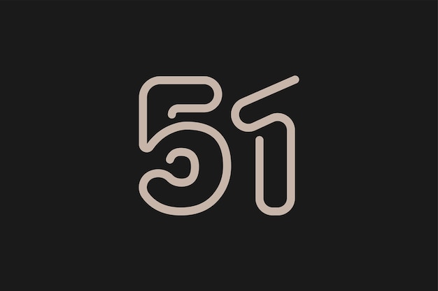 Monograma del logotipo número 51 Estilo de línea del logotipo número 51 utilizable para logotipos de aniversario y de empresa