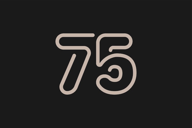 Vector monograma del logotipo del número 75 estilo de línea del logotipo del número 75 utilizable para logotipos de aniversario y de empresa
