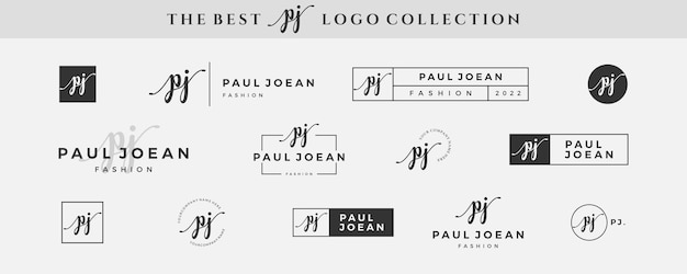 Monograma del logotipo pj p de letra simple inicial en negro para la colección de diseño de fotografía de moda de belleza