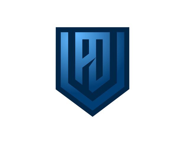 Monograma del logotipo de seguridad PDV icono de escudo de metal azul estilo de ilustración Plantillas de diseños