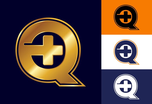 Monograma Q inicial con un logotipo de signo más para negocios médicos o de salud e identidad de empresa