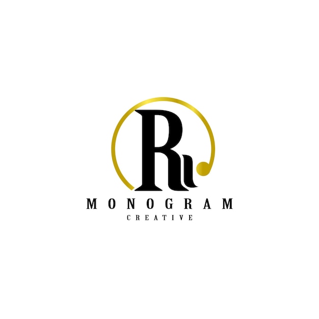 Monograma R con diseño dorado de línea redondeada