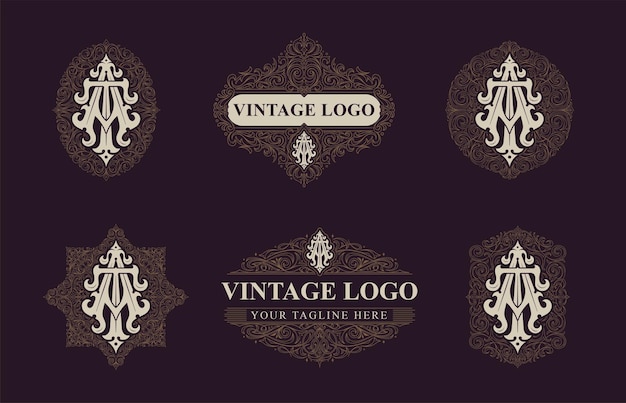 Monograma victoriano AT o TA Plantillas de diseño de conjunto para una invitación de papelería o marca y etc.