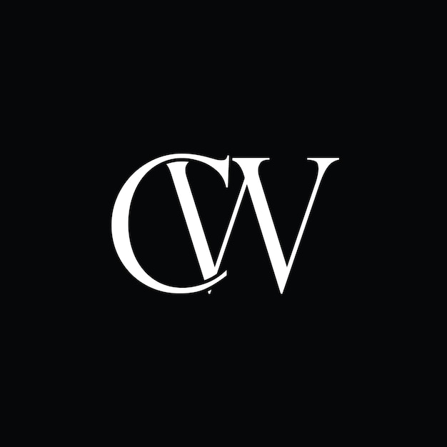 Monogramas alfabéticos de las letras CW con el logotipo de eps vectorial en blanco y negro