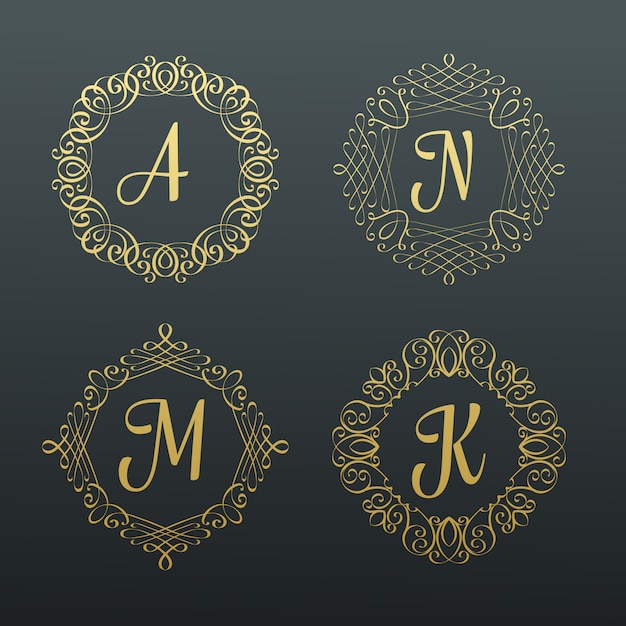 Vector monogramas y bordes caligráficos.