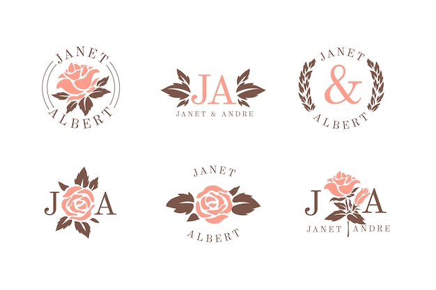 Vector monogramas florales de boda