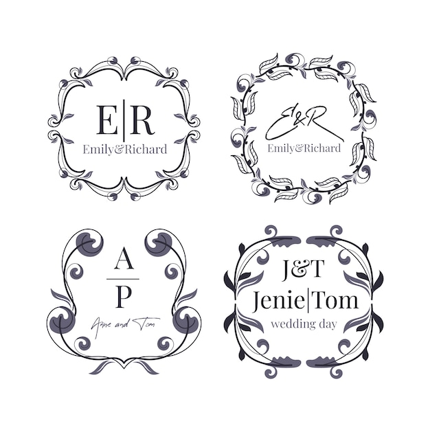 Vector monogramas florales de boda