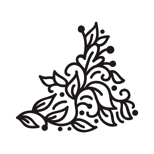 Vector monoline negro florecer monograma escandinavo vector con hojas y flores esquinas y divisor