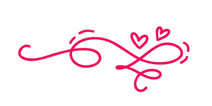 Vector monoline red vintage vector día de san valentín mano dibujada dos corazones caligrafía ilustración vacaciones
