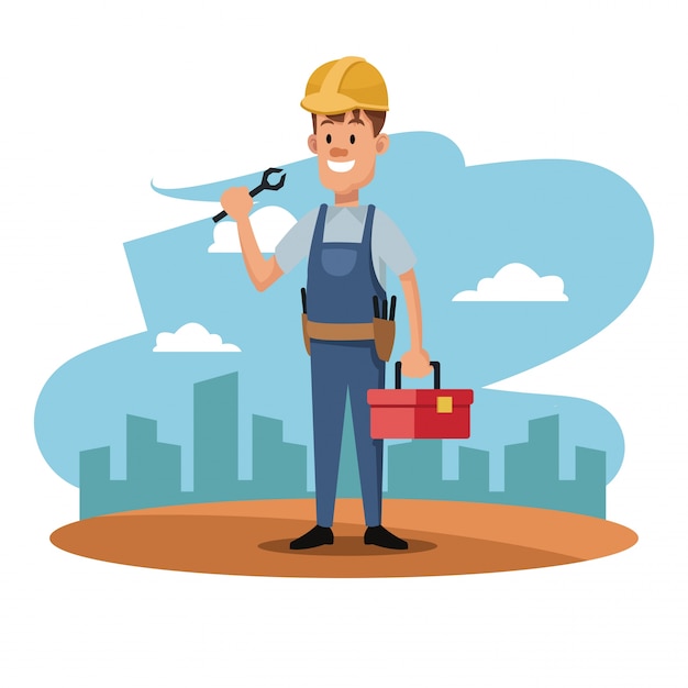 Monos y equipo de la construcción del empleado del trabajador del hombre del carácter