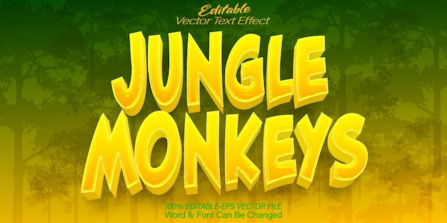 Monos de la selva Efecto de texto vectorial Editable Alfabeto Animales salvajes Mamíferos de la jungla