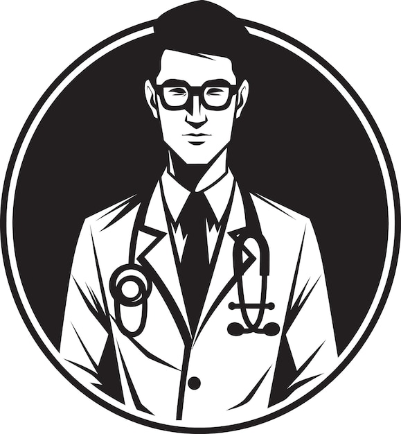 Vector monotonía maestría médico vectorizado estetoscopio sombreado médico en blanco y negro