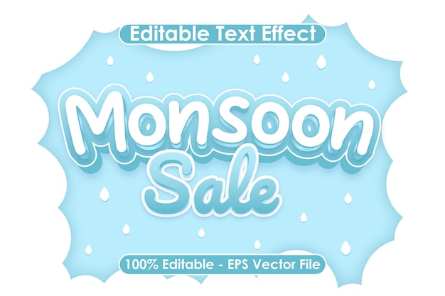 Monsoon Sale Editable Text Effect 3 Dimension Relieve Estilo de dibujos animados