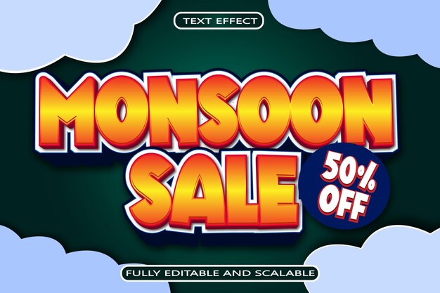 Monsoon sale editable text effect 3 dimension relieve estilo moderno