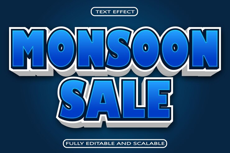 Vector monsoon sale editable text effect 3 dimension relieve estilo moderno