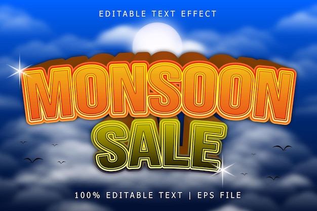 Monsoon Sale Editable Text Effect 3 Dimension Relieve Estilo moderno