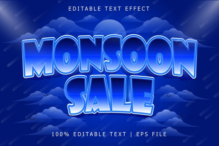 Vector monsoon sale editable text effect 3 dimension relieve estilo moderno