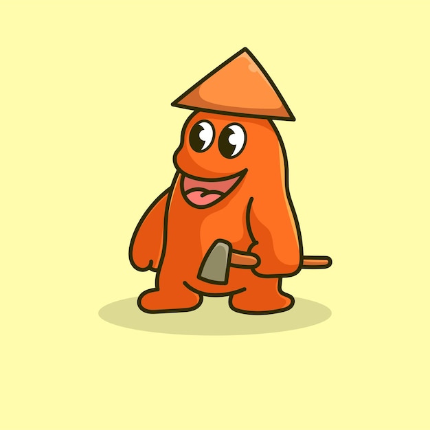 Monster Cartoon Mascot Vector Design Flat Cute Smile Expression Farmer Farm