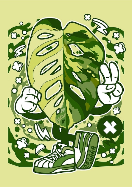 Monstera adansonii personaje de dibujos animados de planta varigada
