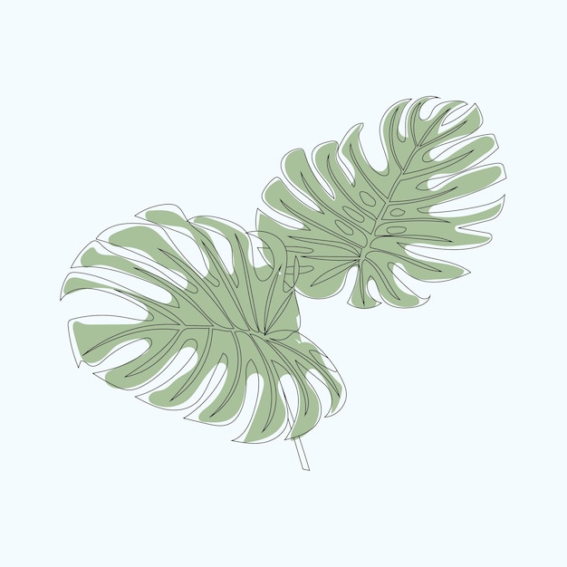 Monstera deja dibujo e ilustración de arte de línea vectorial