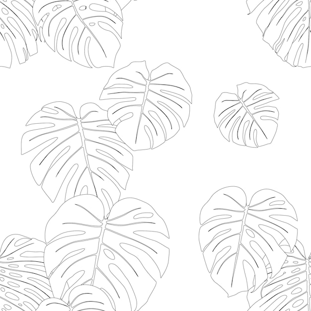 Vector monstera deja el patrón de la línea de arte para decorar sus diseños con ilustración tropical aislada