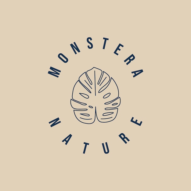 Monstera hoja naturaleza línea de arte modelo de logotipo icono diseño de ilustración vectorial minimalista