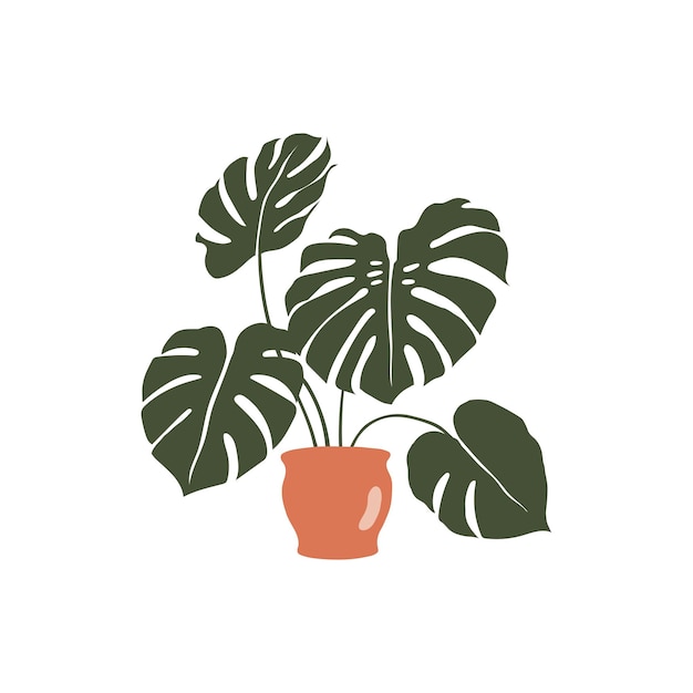 Vector monstera en ilustración abstracta de vector de olla de barro aislado sobre fondo blanco gráficos de moda