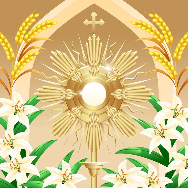 Monstrance dorado con lirios y trigo