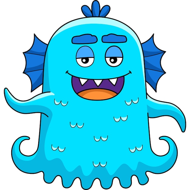 Monstruo con aletas de dibujos animados de color Clipart