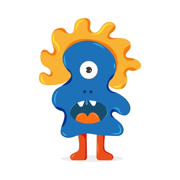 Monstruo azul con cabello naranja Ilustración de vector de personaje de dibujos animados lindo para niños