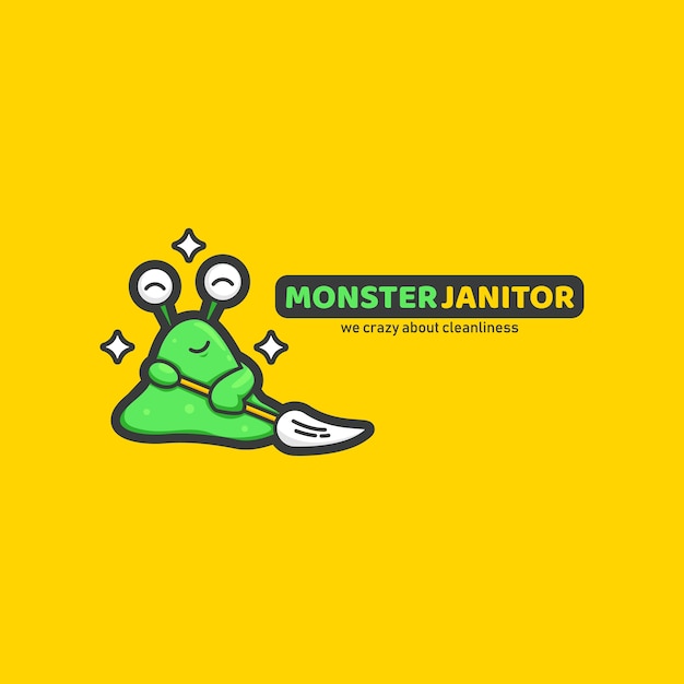 Vector monstruo baboso conserje servicio limpieza mascota logotipo